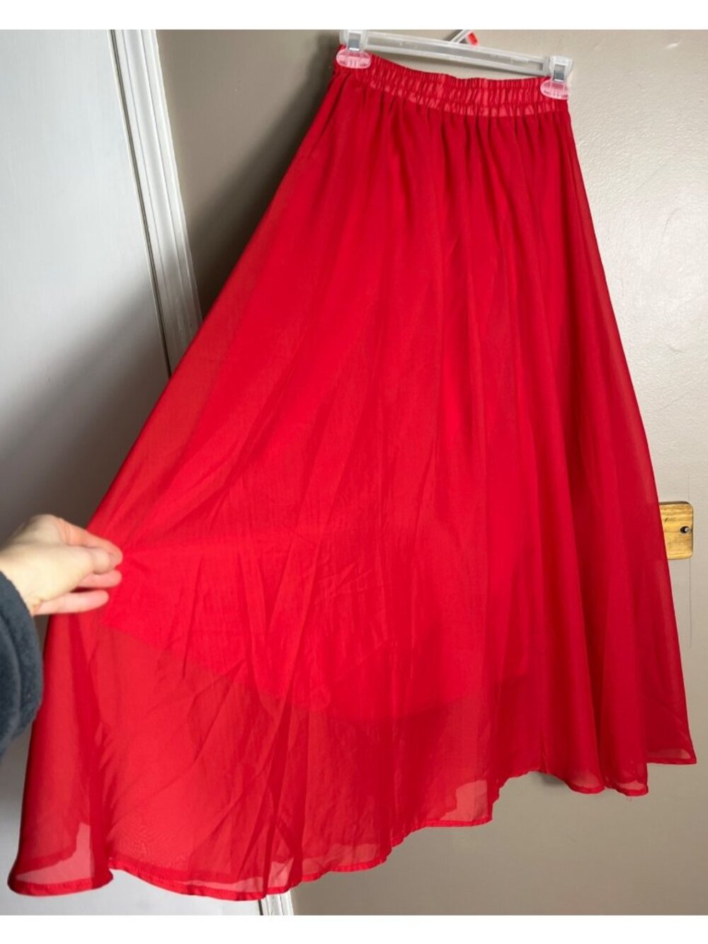 Afibi Red Chiffon Skirt Full Maxi Ethereal Festival Fairy Twee Boho Coquette S - Picture 2 of 9